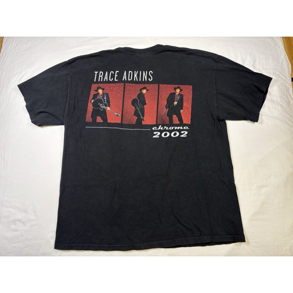 Vintage 2002 Trace Adkins Chrome Tour T Shirt XL Black Country Music Photo Back